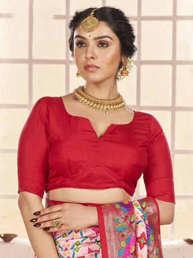 Enchanting Baby Pink Ikkat Printed Cotton Saree With Blouse